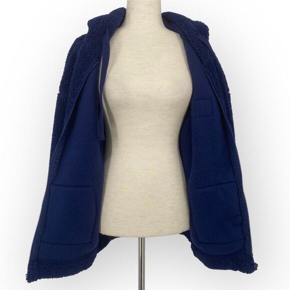 IVORY ELLA NWOT Navy Blue Zip Front Sherpa Hoodie Size Small Cozy Oversized - Picture 7 of 9